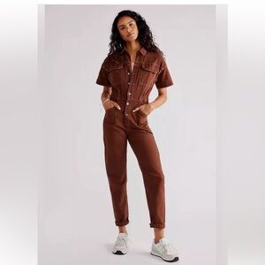 Free People brown Marci coveralls in brown, M- tailored